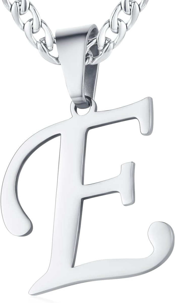 dames roestvrij staal letter A tot Z hanger initiaal halsketting met 6 mm brede pantserketting, lengte verstelbaar, Roestvrij staal