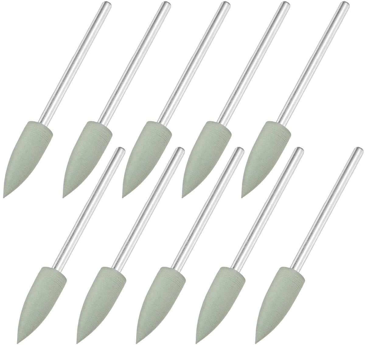 METERXITY Set van 10 polijstschijven, 6 mm (0,23 inch), siliconen puntige polijstset, schuurbits voor sieraden/botproducten/jade-snijwerk, roterend gereedschap 800 korrels [groen]