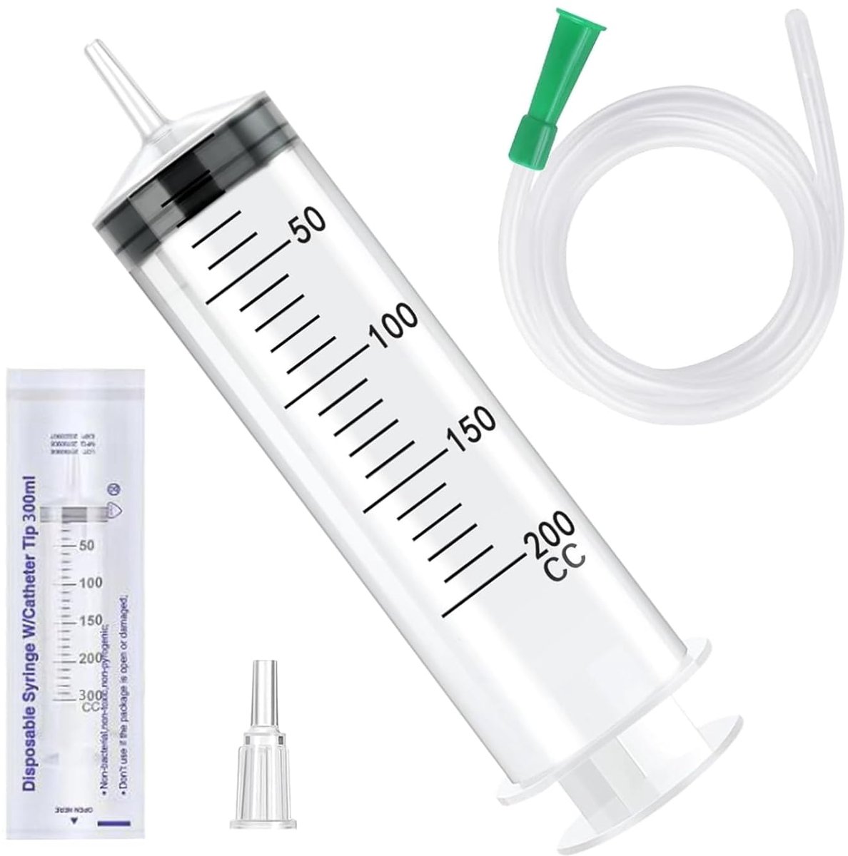 Spuit met slang, 200 ml, herbruikbare vloeibare spuit voor huisdiervoeding, plantenirrigatie, laboratoriummeting, distribueren