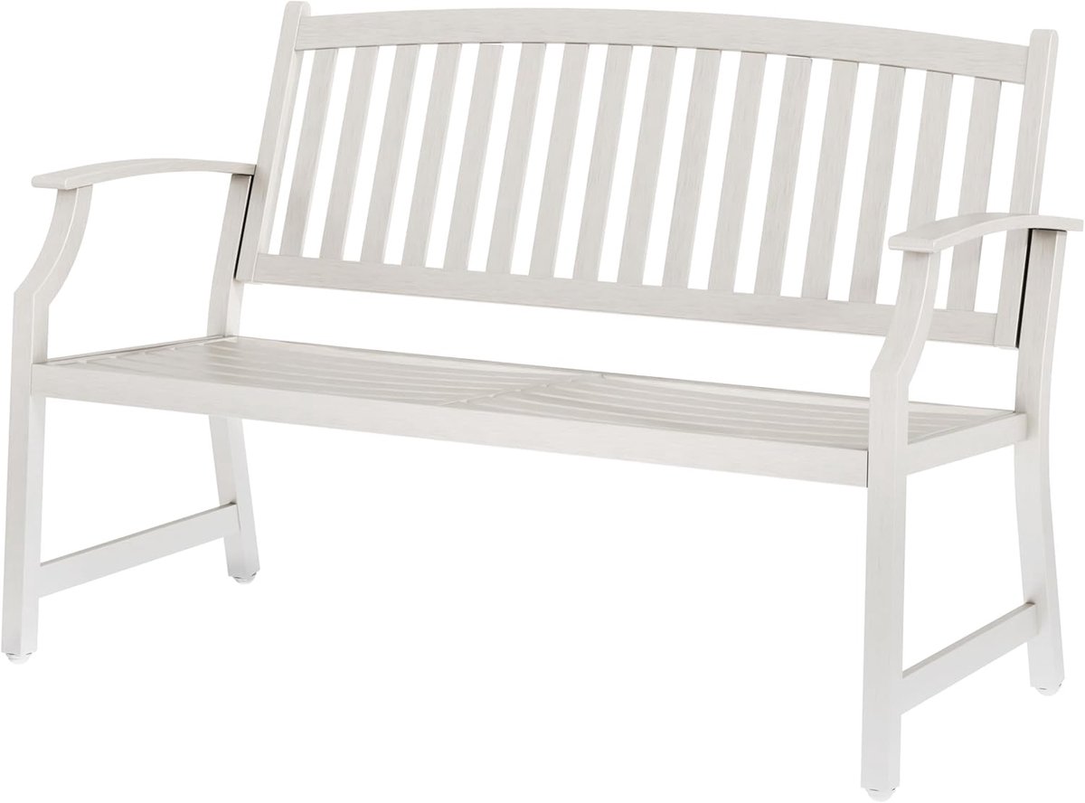 Patio Tuinbank, metaal, parkbank met rugleuning en armleuning, retrostijl voor 2-3 zits, tuinmeubelen, banken voor tuin, park, balkon (modern, wit)