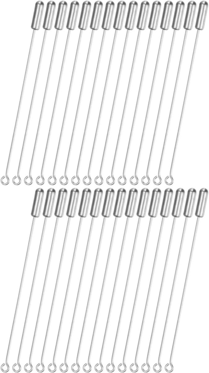 METERXITY Set van 30 broche stokspelden, 2,8 inch koperen lange naald-oogspeld met stopperuiteinden voor doe-het-zelf kleding/accessoires/pak stropdas/hoed/sjaal/sieraden, rechte platte kopspelden