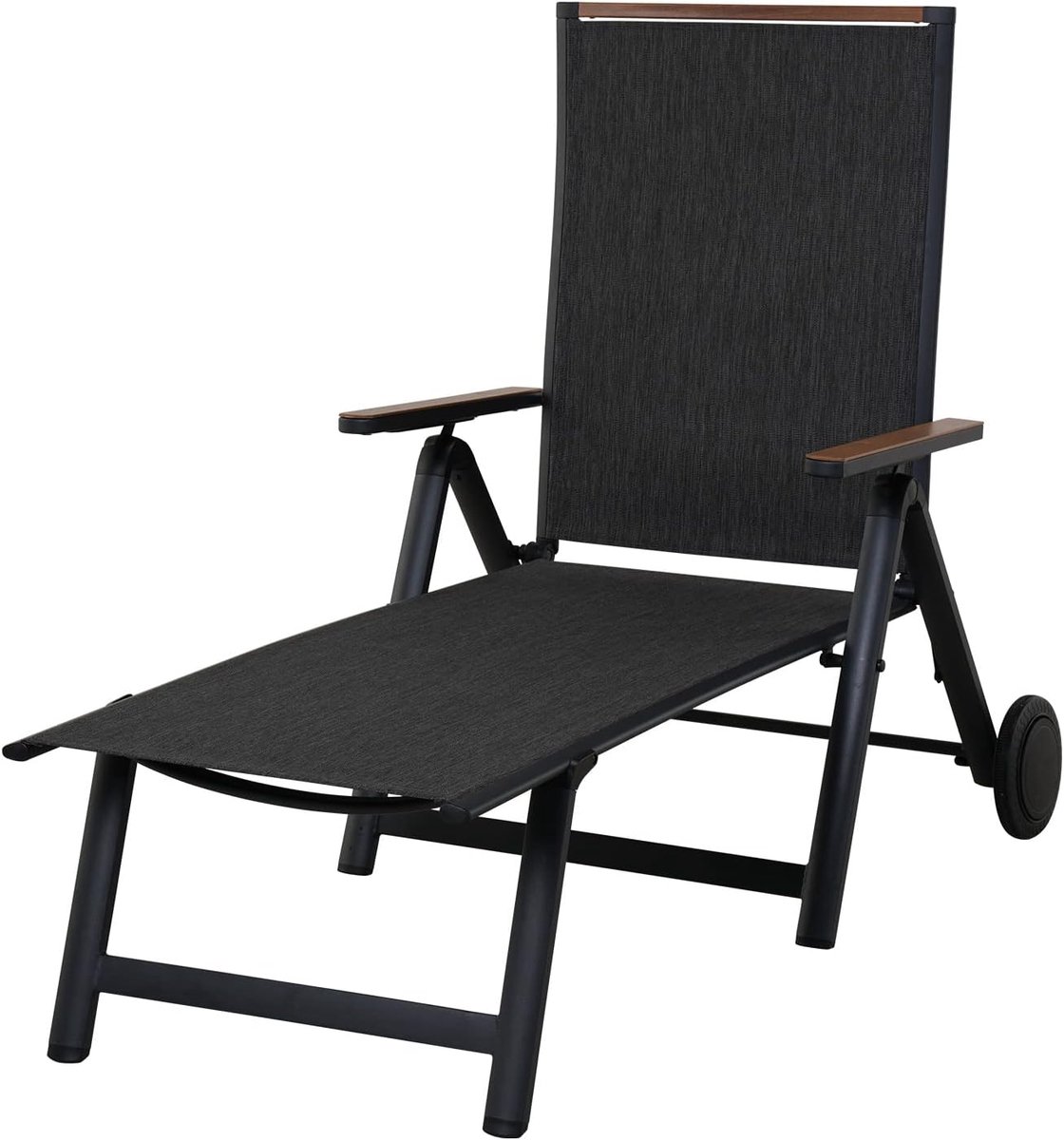 Patio Ligstoel, inklapbaar, aluminium ligstoel met 6-voudig verstelbaar, mesh-weefsel, weerbestendig, relaxstoel voor balkon, terras (zwart)