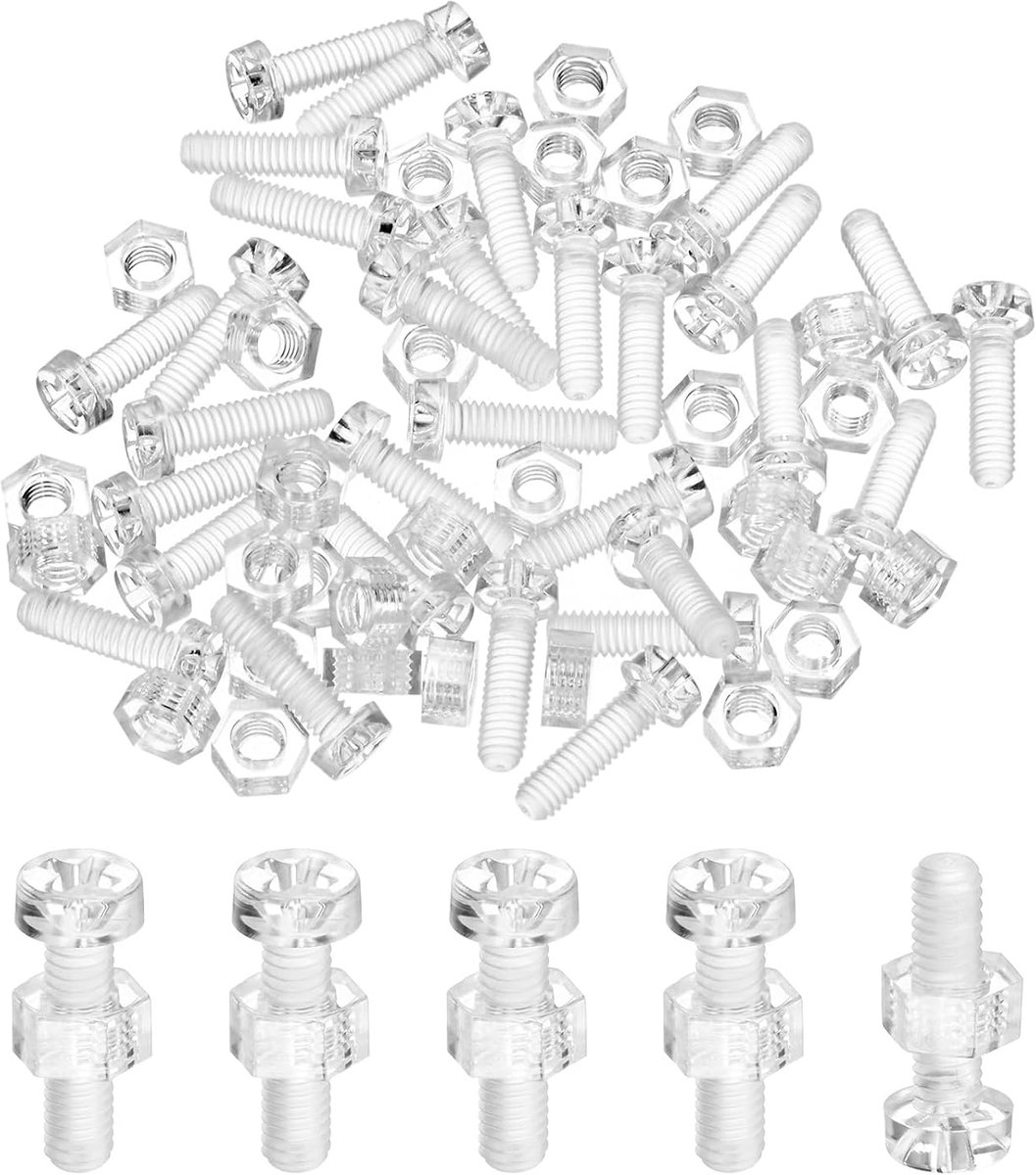 METERXITY 30-delige set schroeven en zeskantmoeren, transparant, M4 x 14 mm, ronde kop, kruiskopschroeven, kunststof, acryl, voor machine-accessoires