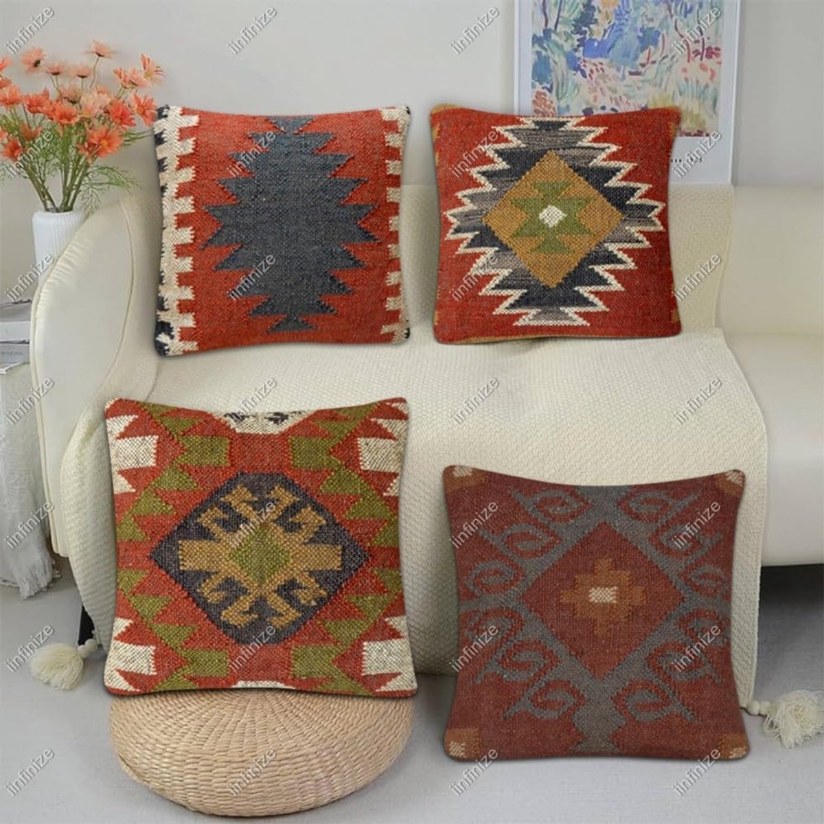 Kussenhoezen 45x45 cm - Handgeweven wol-jute - Multifunctioneel en decoratief - SnelShoppen