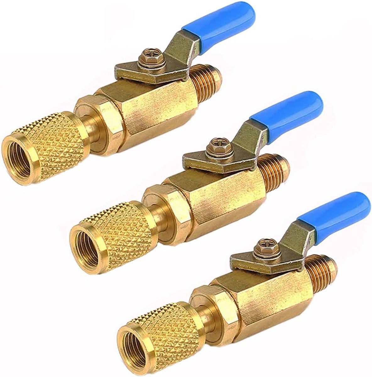 3 stuks R12 R22 messing koelmiddel airconditioning afsluitkleppen 1/4 SAE aan/uit-klep voor AC HVAC koeling rechte kogelkraan