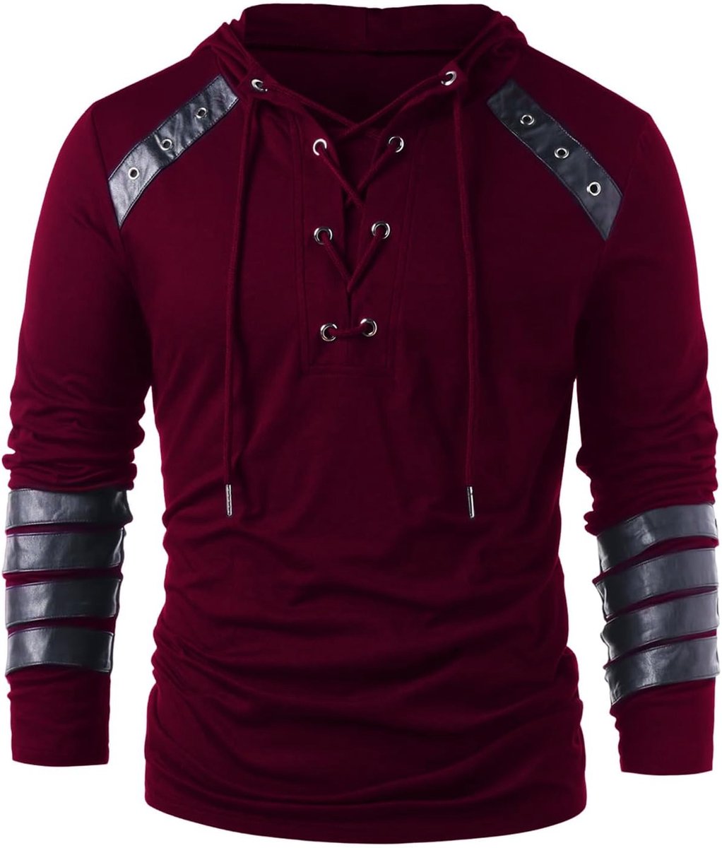 Middeleeuwse vintage hoodie steampunk sweatshirt lange mouwen sportswear gothic pullover met veters