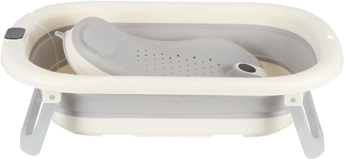 Newborn Essentials, opvouwbaar babybad met badmat, draagbare reisbadkuip voor baby's en kinderen van 0 tot 24 maanden, beschikt over afvoergaten