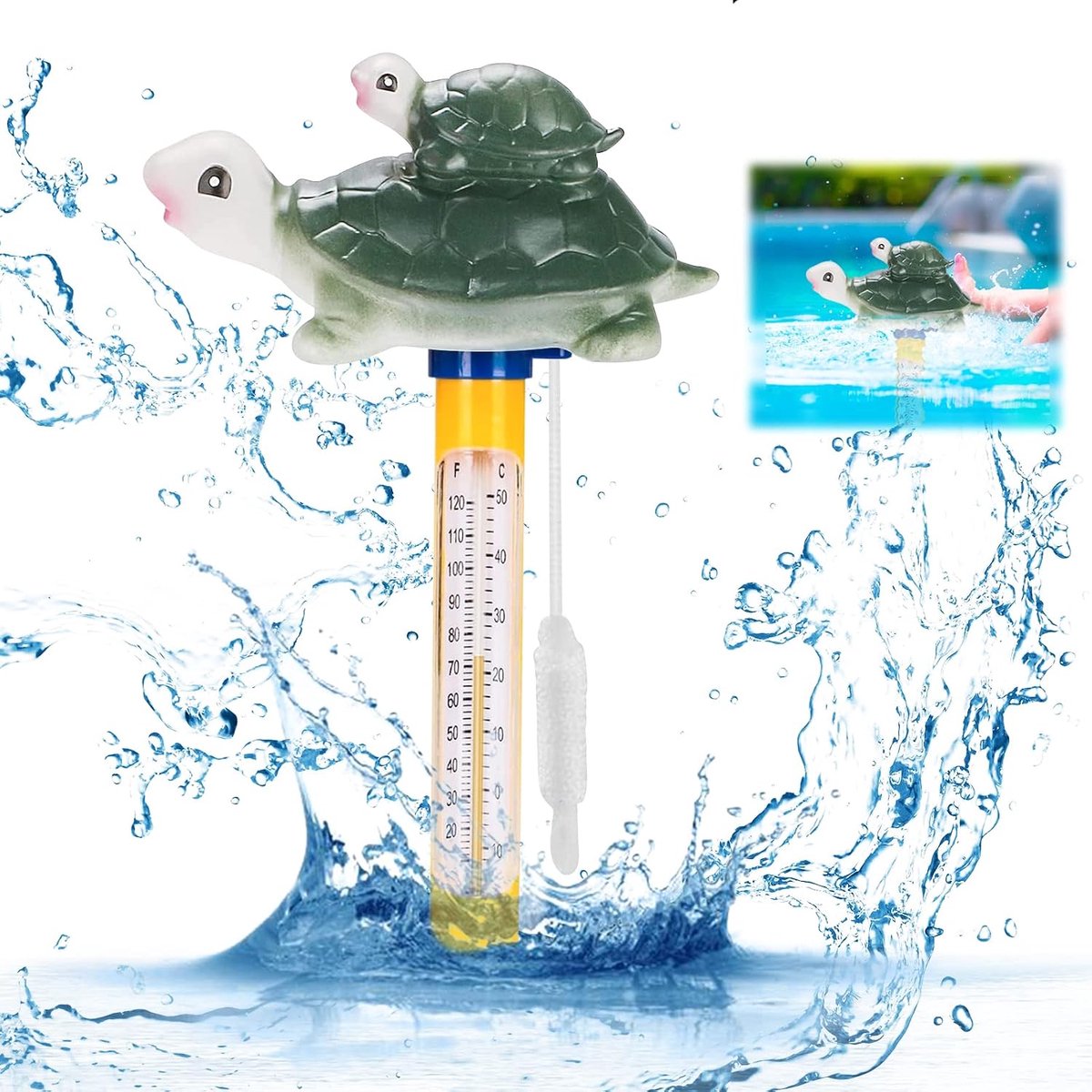 zwembadthermometer, drijvende zwembadthermometer Watertemperatuurthermometer Zwembadthermometer met snoer, voor binnen- en buitenzwembaden, aquaria, visvijvers (B)