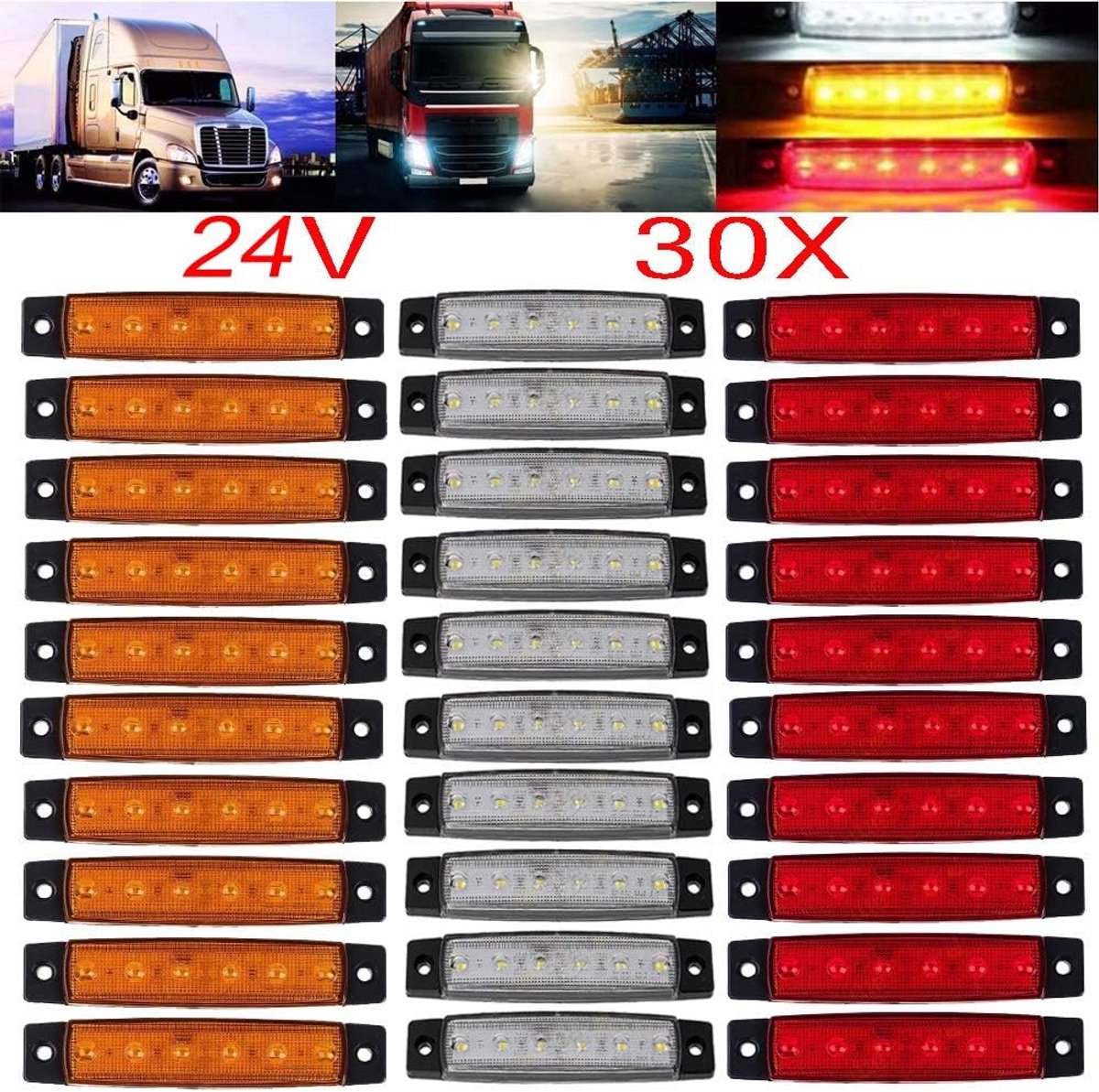 24 V LED Zijmarkeringslichten 6 LED 2835 SMD Klaringslampen voor Truck Trailer RV Campervan Pickup Tractor Vrachtwagen SUV Boot Shockproof (10 stks rood+10 stks wit+10 stks amber)