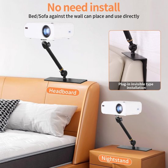 Projectorhouder voor bed en bank, vaste standaard lengte 20 cm, verborgen design, beamerhouder, compatibel met 99% projectoren, XGIMI, Nebula, Vankyou en Epson... — afbeelding 4