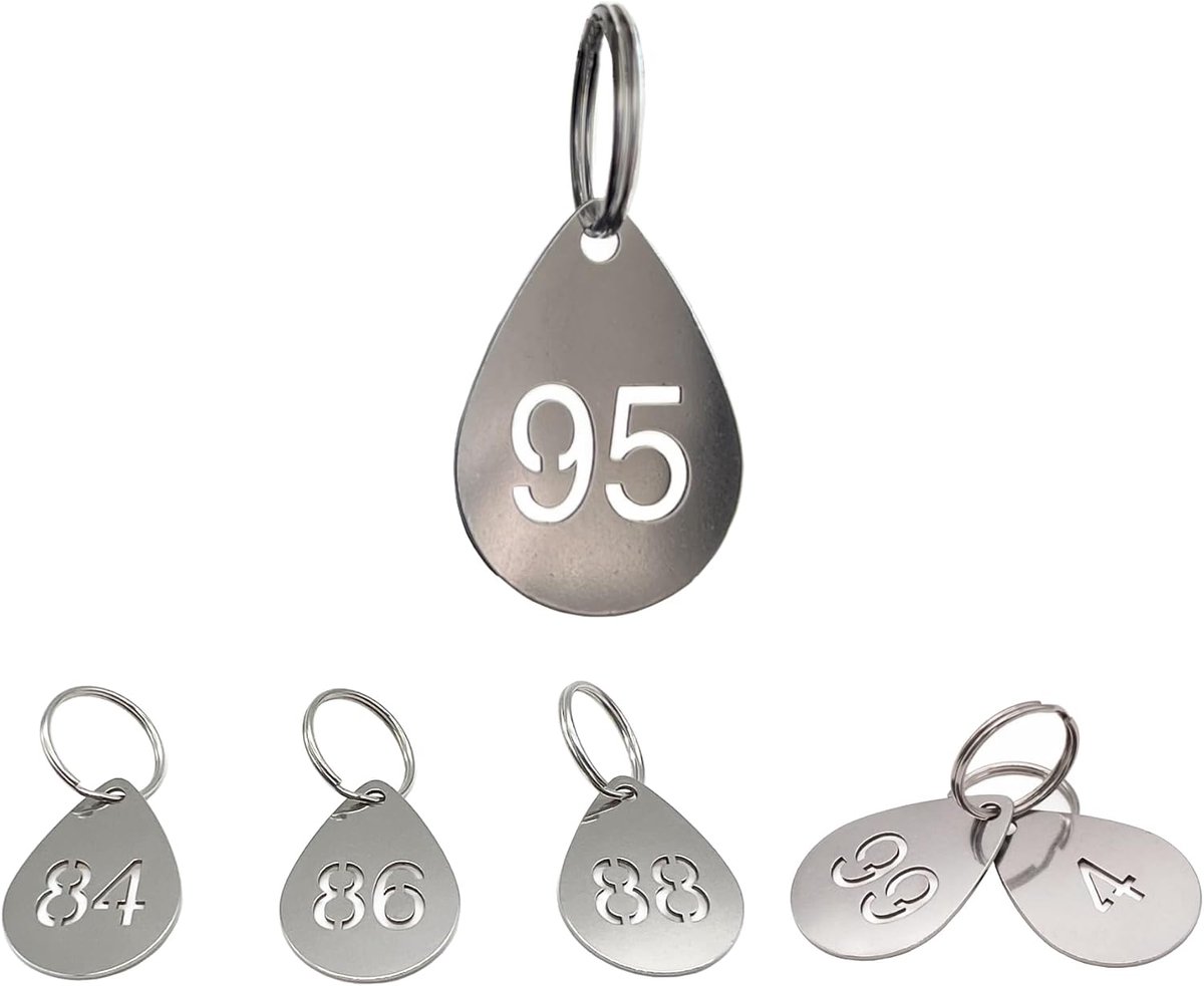 staal genummerde sleutelhangers druppelvorm - duurzame metalen ID-tags met sleutelhangers voor organisatie - nummers 1 tot 50