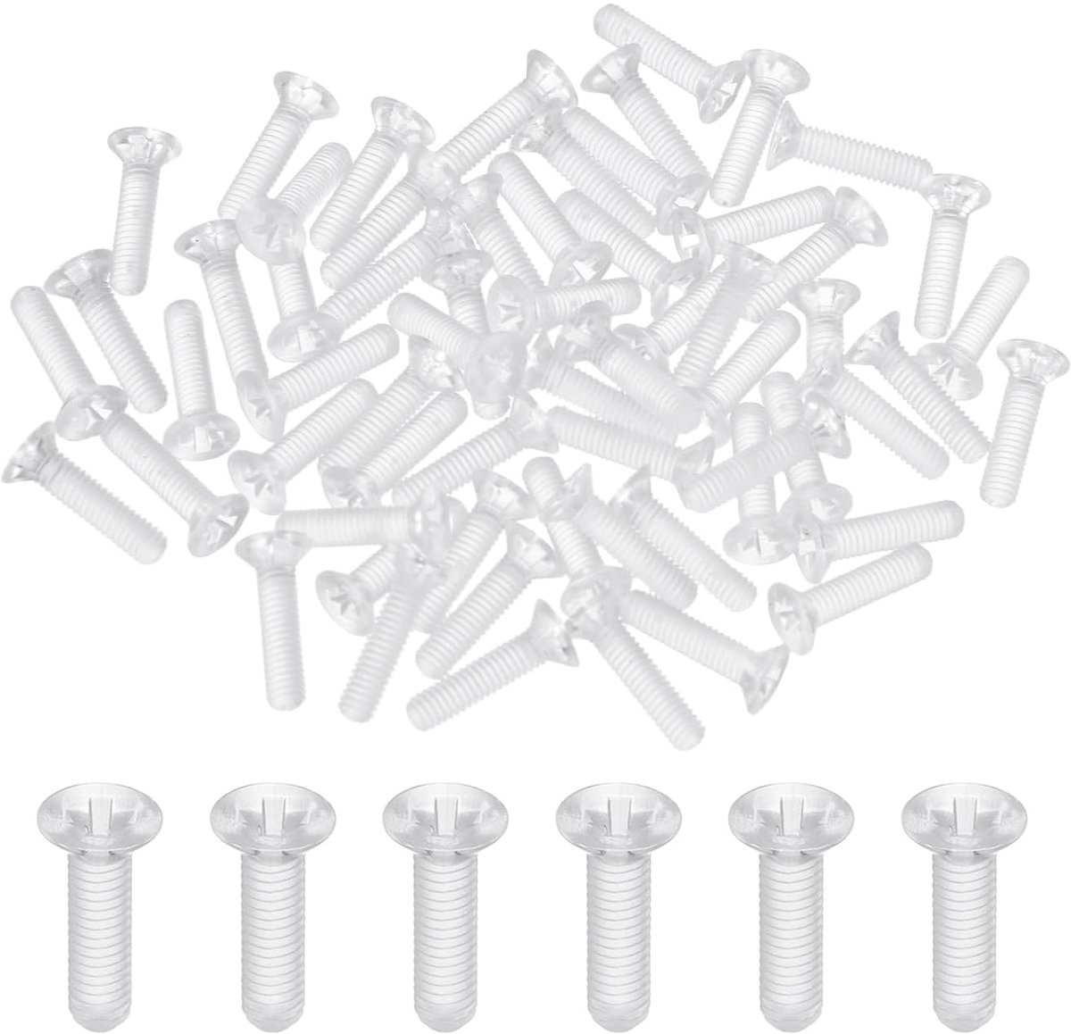 60 stuks M3 x 12 mm transparante kunststof kruiskopschroeven, geïsoleerde verzonken schroeven, machineschroeven, transparante acrylschroeven.