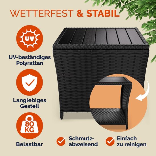 Polyrattan Bijzettafel WPC Tafelblad 45x45x40cm In hoogte verstelbaar Weerbestendige Tuin Terras Balkon Zwart - Tafelblad van WPC, in hoogte verstelbaar, weer- en uv-bestendig, frame van gepoedercoat staal — afbeelding 2