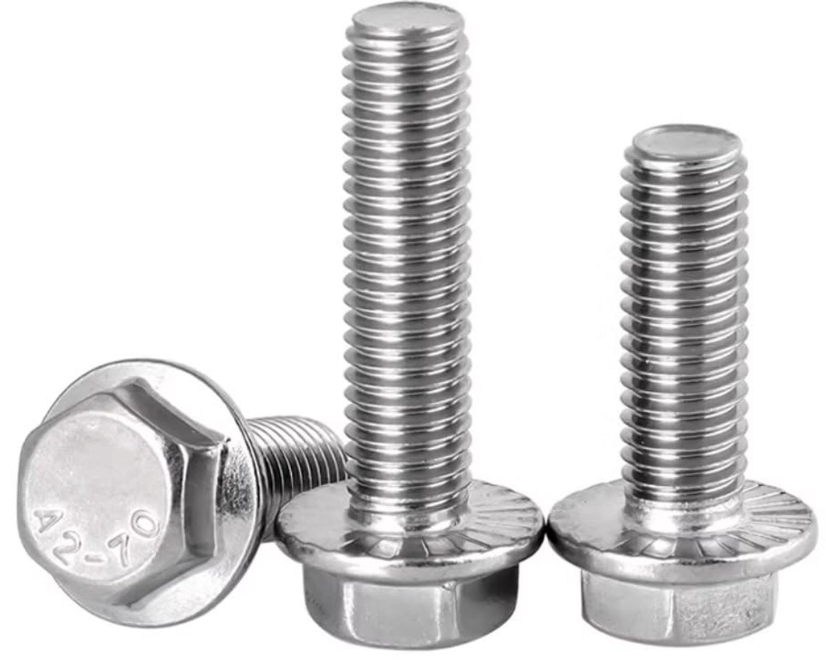 Zeskantschroeven met flens, roestvrij staal A2, volledige schroefdraad, buitenzeskantig, flensschroeven, machineschroeven, M5 x 16 mm (20 stuks)