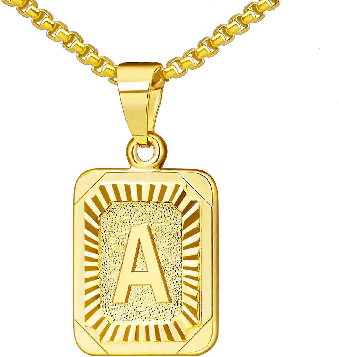 Letterketting met hanger, goud, voor dames en heren, letters A-Z, roestvrij staal, vierkante vorm, alfabet hanger, halsketting met 56 cm tarweketting voor mannen en vrouwen