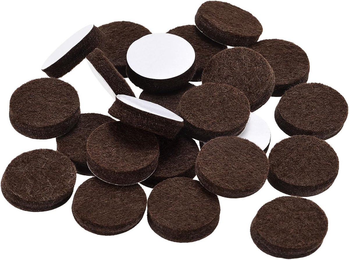 sourcing map 24 st. Vilten meubelkussens zelfklevend 20 mm diameter. 5 mm dikke stoelpoot bruin