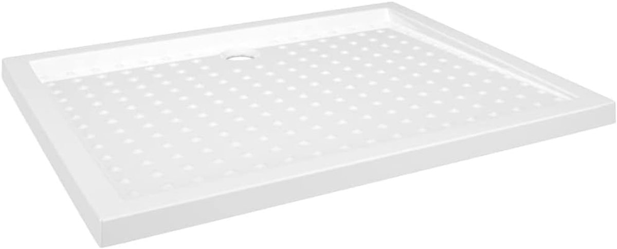Douchebak 80 x 100 cm rechthoekige douchebak plat antislip ABS wit met 90 mm afvoergat voor vlakke douche-ingang