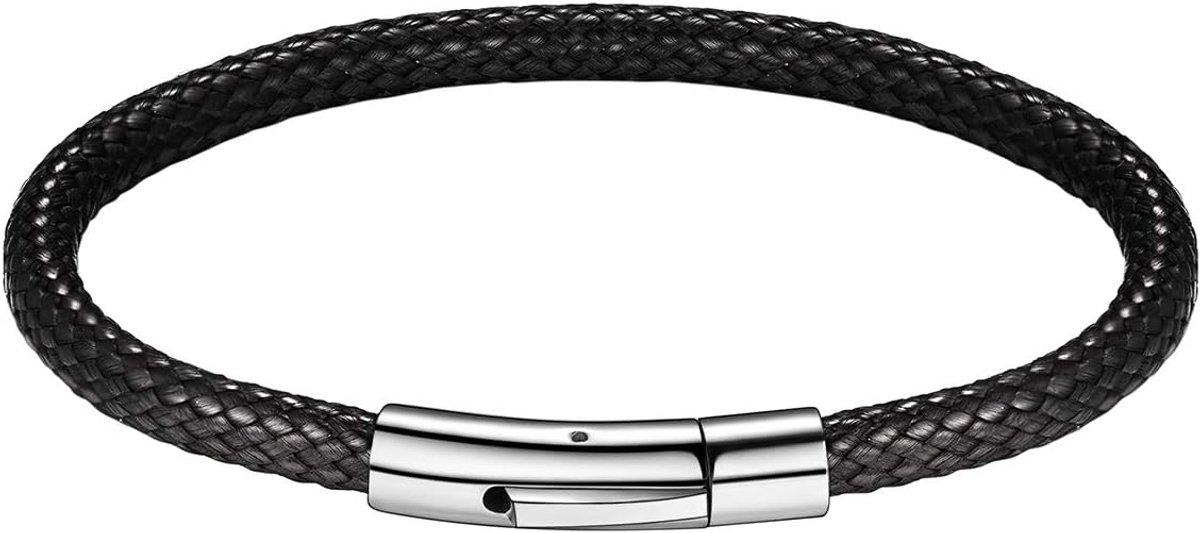 Aangepaste Lederen Armbanden voor Mannen Vrouwen 18 "20" 22" Inches Zwart/Bruin Faux Lederen Armband Wax Touw Ketting Polsband met Roestvrij Stalen Sluiting, 20 mm, Leer
