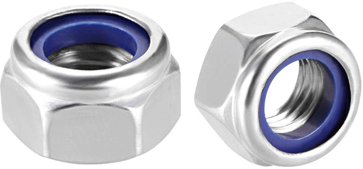 Sourcing map M12 x 1,75 mm zeskantige veiligheidsmoeren van nylon, roestvrij staal 304, glad oppervlak, 8 stuks