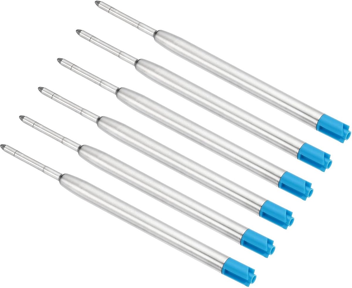 1 mm Pen Inktvullingen, 6 Stks Balpen Navulling Medium Point Metal Compatibel Vervangbare Vervanging voor Intrekbare Pen Schrijven Kantoor, Blauw