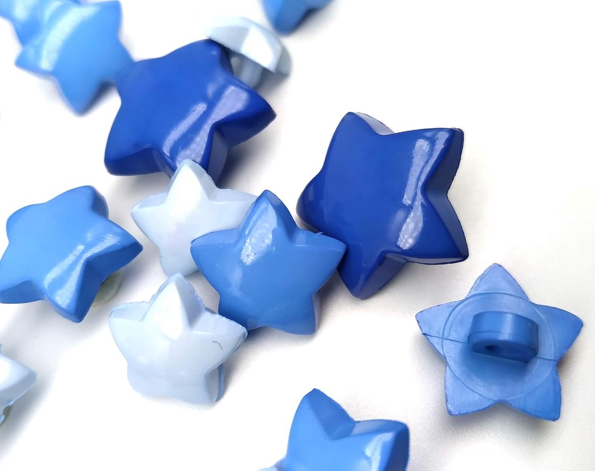 60 Kinder Ster Buttons - 3 maten in dezelfde verpakking - Vervaardigd en verzonden uit Spanje (Blauw)