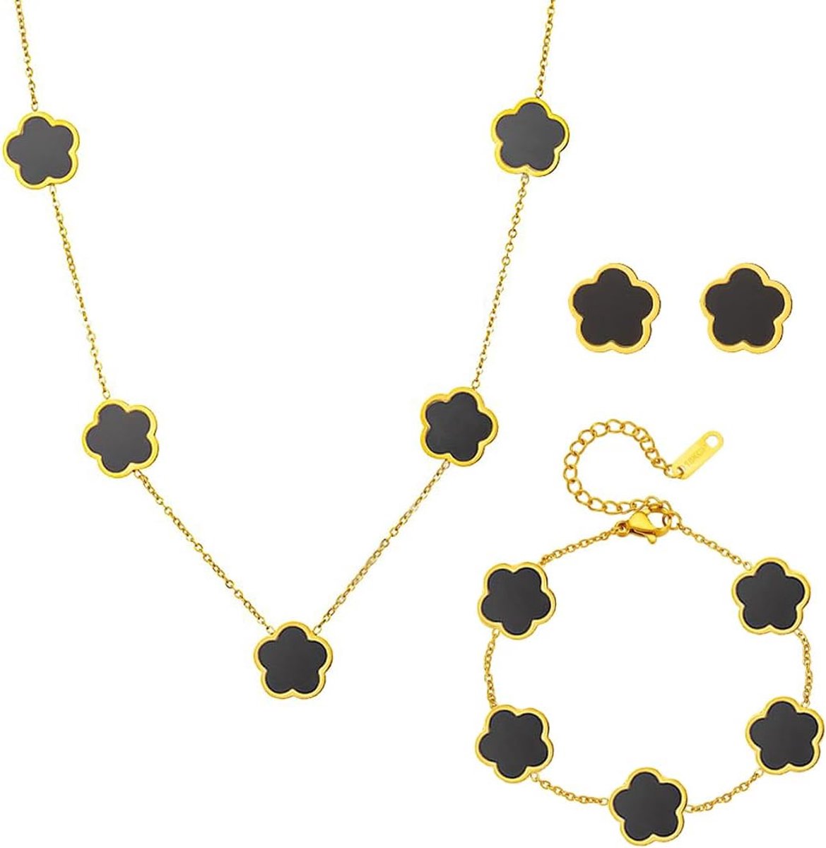 Sieradenset klavertje vier voor dames 18K verguld roestvrij staal halsketting armband oorbellen geluksbrenger bloem sets cadeau voor verjaardag bruiloft