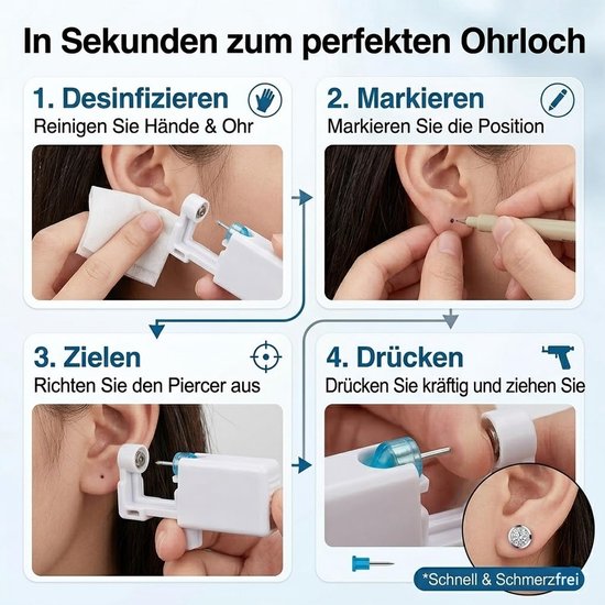 5 stuks oorpiercingpistool, wegwerp-steriele veiligheids-oorneuspiercing-pistoolkit, pijnvrij, zelfpiercing-gereedschap met oorstekers — afbeelding 3