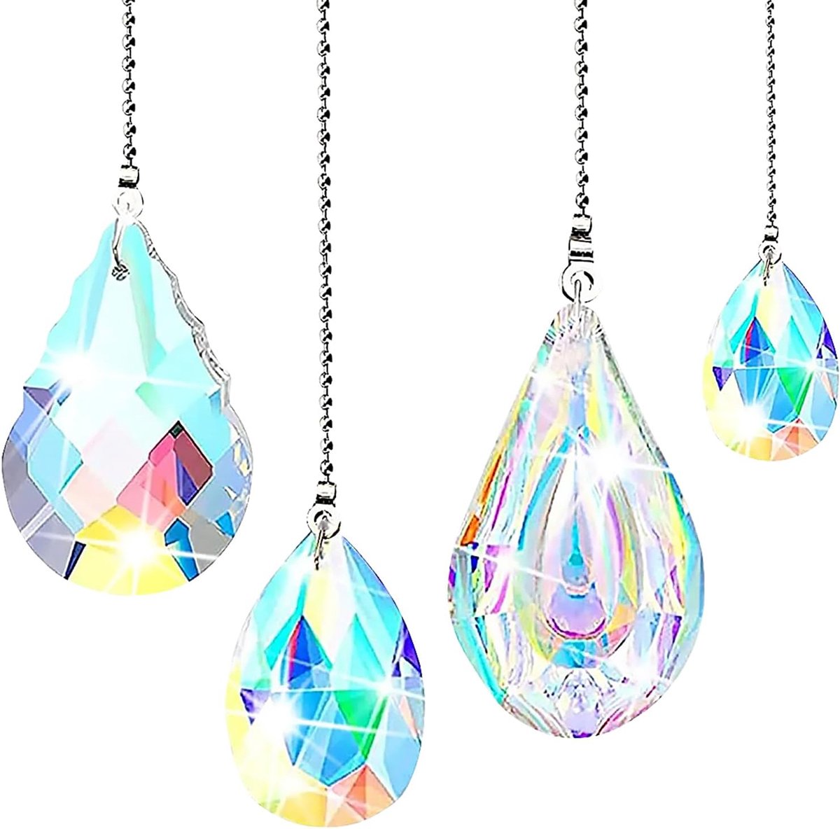 4 stuks zonnevanger-kristallen om op te hangen, prisma-kristal, 38 mm, registreert zonlicht, produceert een helder regenboogeffect, als cadeauvervanging, voor ramen, tuinen, bruiloften