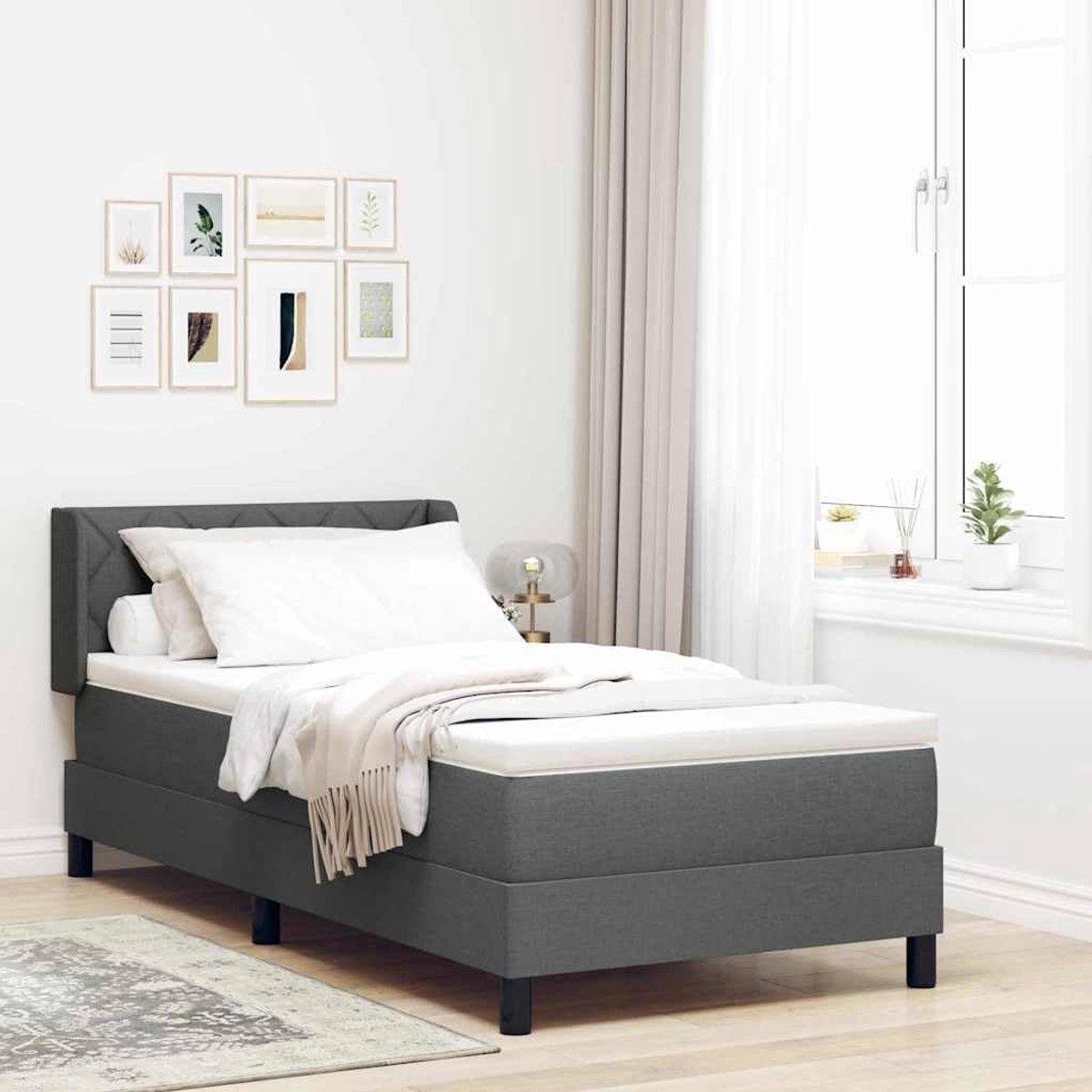 Boxspringbed met hoofdeinde Donkergrijs 200 x 90 cm Stof Verstelbaar Hoofdbord Medium Firm Pocketvering Matras Modern Bedframe