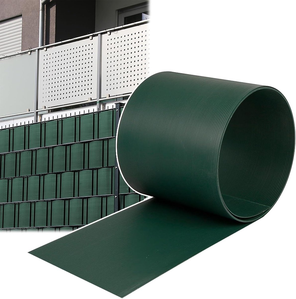 Inkijkwerende folie, harde pvc, inkijkbescherming, 2,5 m x 19 cm, inkijkbescherming, rol, ondoorzichtig, dubbelstaafmat hek, inkijkbescherming, windscherm, groen, 10 stuks