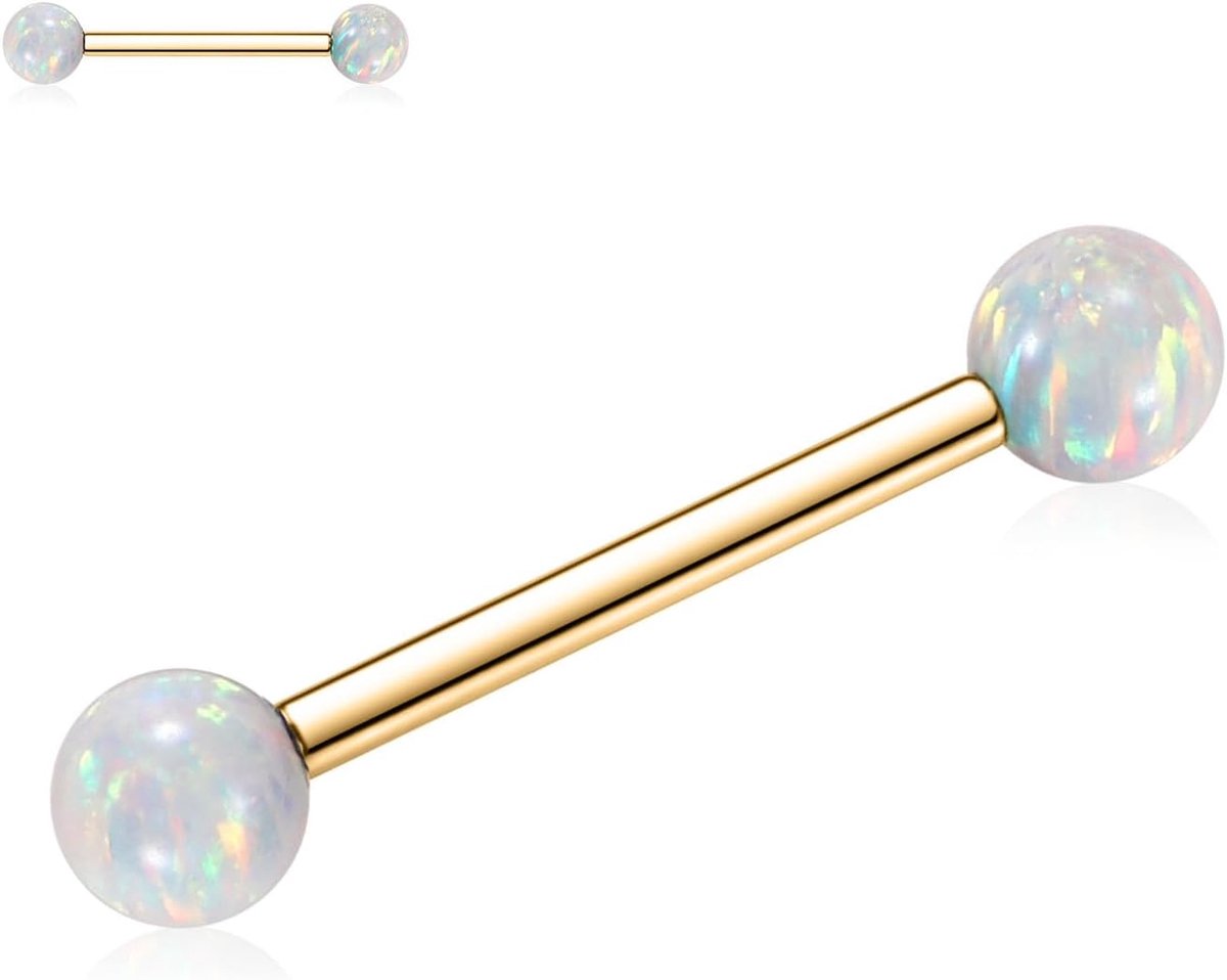 hengkaixuan G23 Titanium Barbell 14G Schroefdraad Tepelringen Opaal Body Piercing Sieraden Voor Vrouwen