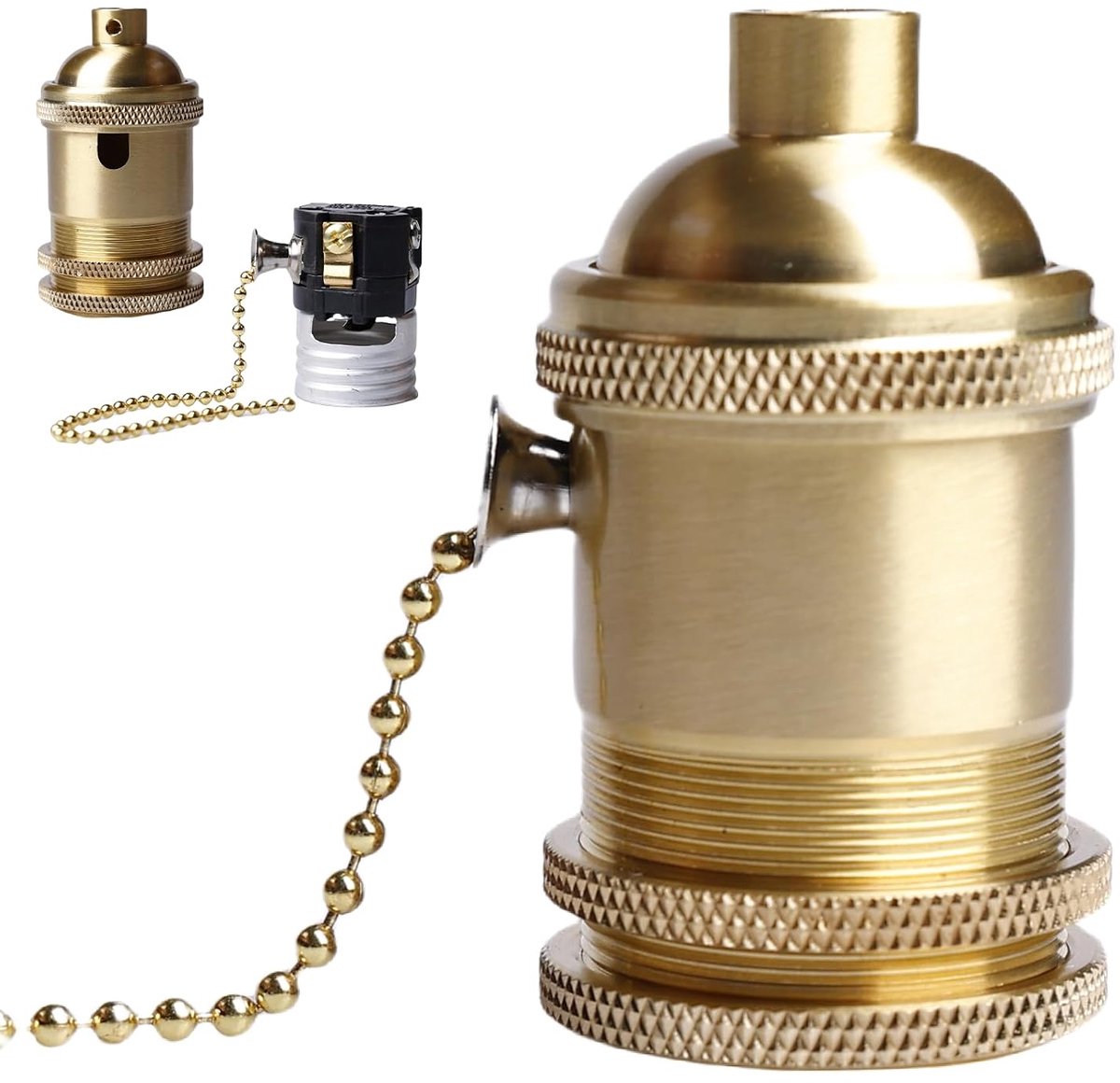 vintage aluminium lamphouder: M10 E27 brons lamphouder met trekdraadschakelaar, hanglamp adapter voor plafondlamp LED-lamp, hanglamp houder accessoires, lamphouder schroeffitting