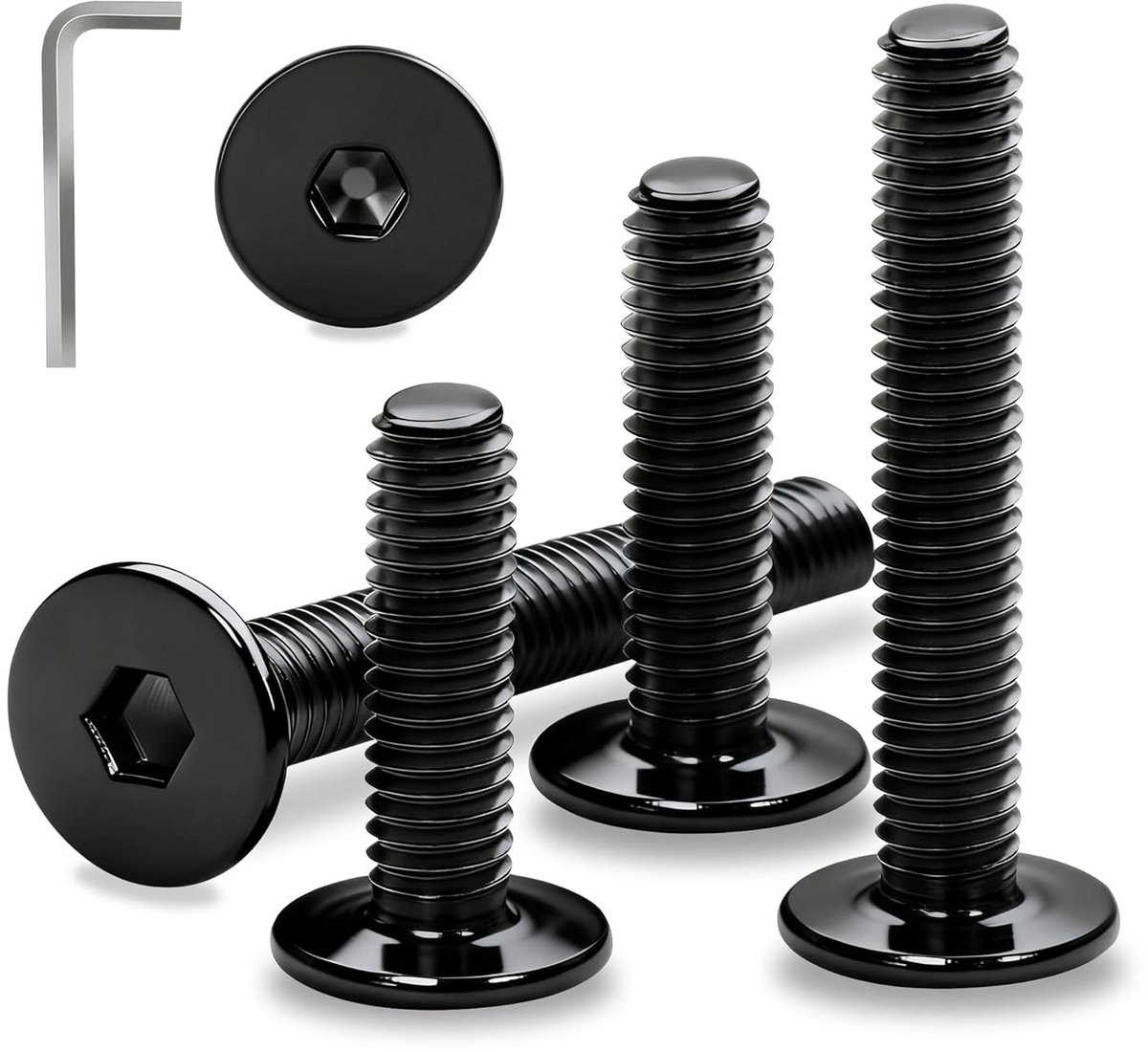 schroeven zwart platte kopschroeven binnenzeskant M6 x 40 mm, 12 stuks lenskopschroeven roestvrij staal A2 V2A meubelschroeven volledige schroefdraad machineschroeven voor meubels