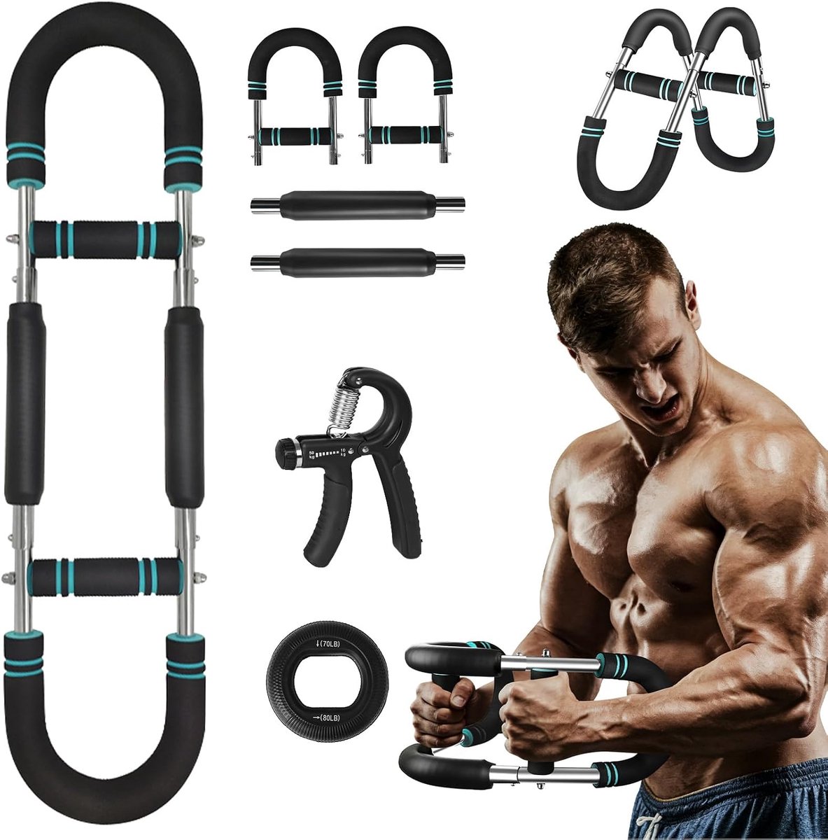 Twister Arm Trainer, verstelbaar onderarmtrainingsapparaat (35-45 kg), U-vormig borsttrainingsapparaat, vormt het perfecte lichaam voor mannen, draagbaar met afneembaar ontwerp