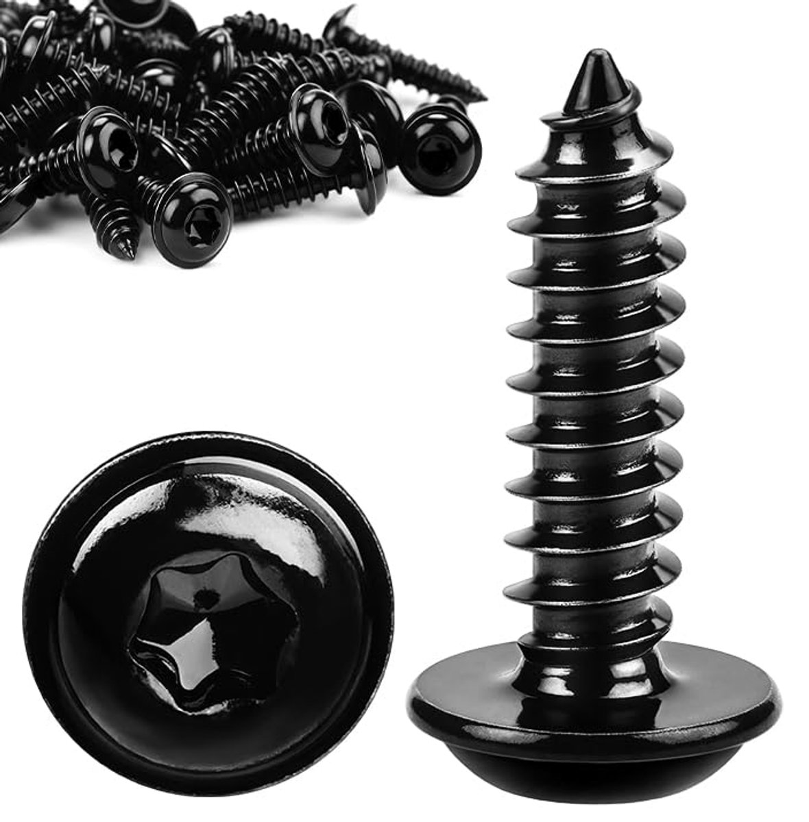 60 stuks schroeven, zwart, M3 x 14 mm, houtschroeven, plaatschroeven, zwart gegalvaniseerd, lenskopschroeven, platte kop, zelftappend met schijf voor akoestische panelen, 304 roestvrij staal, TORX