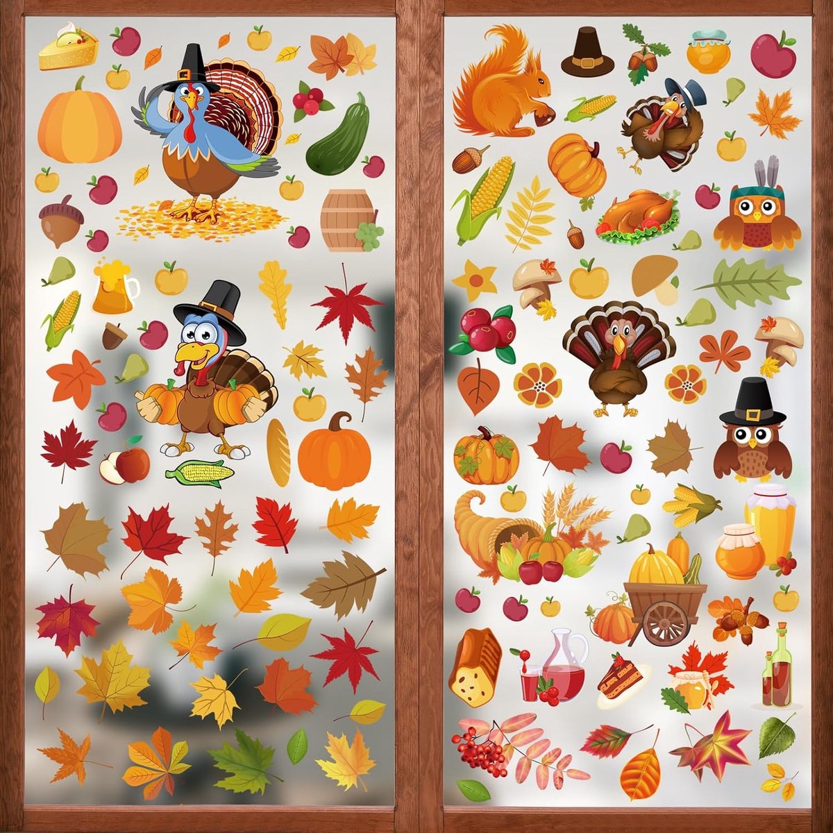 161 Stuks Herfstdecoratie: Raamafbeeldingen, Raamstickers voor Oogstfeest en Kinderen - Seizoensgebonden