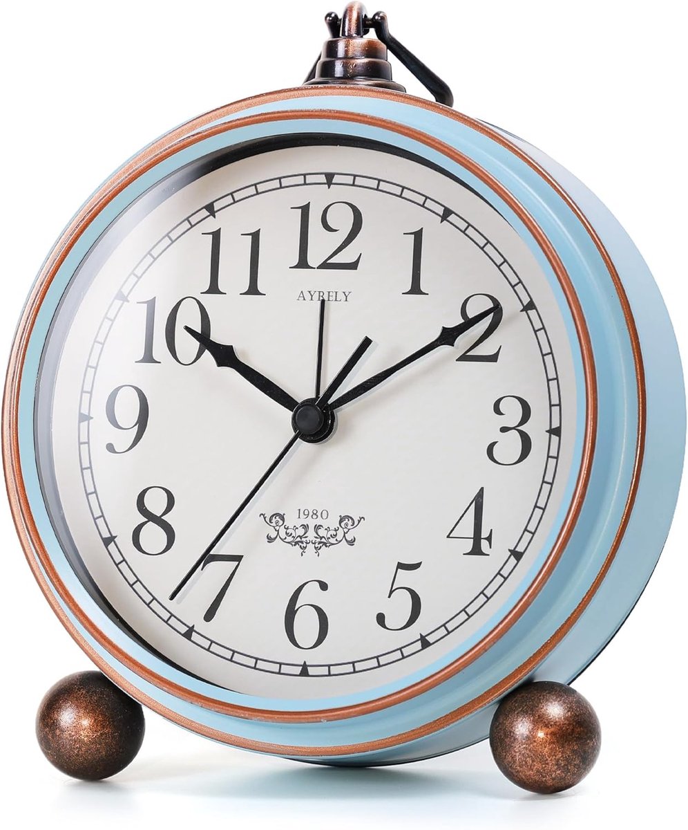Vintage analoge wekker 13,5 cm - metalen tafelklok - stil met licht - perfect voor slaapkamer of woonkamer - SnelShoppen