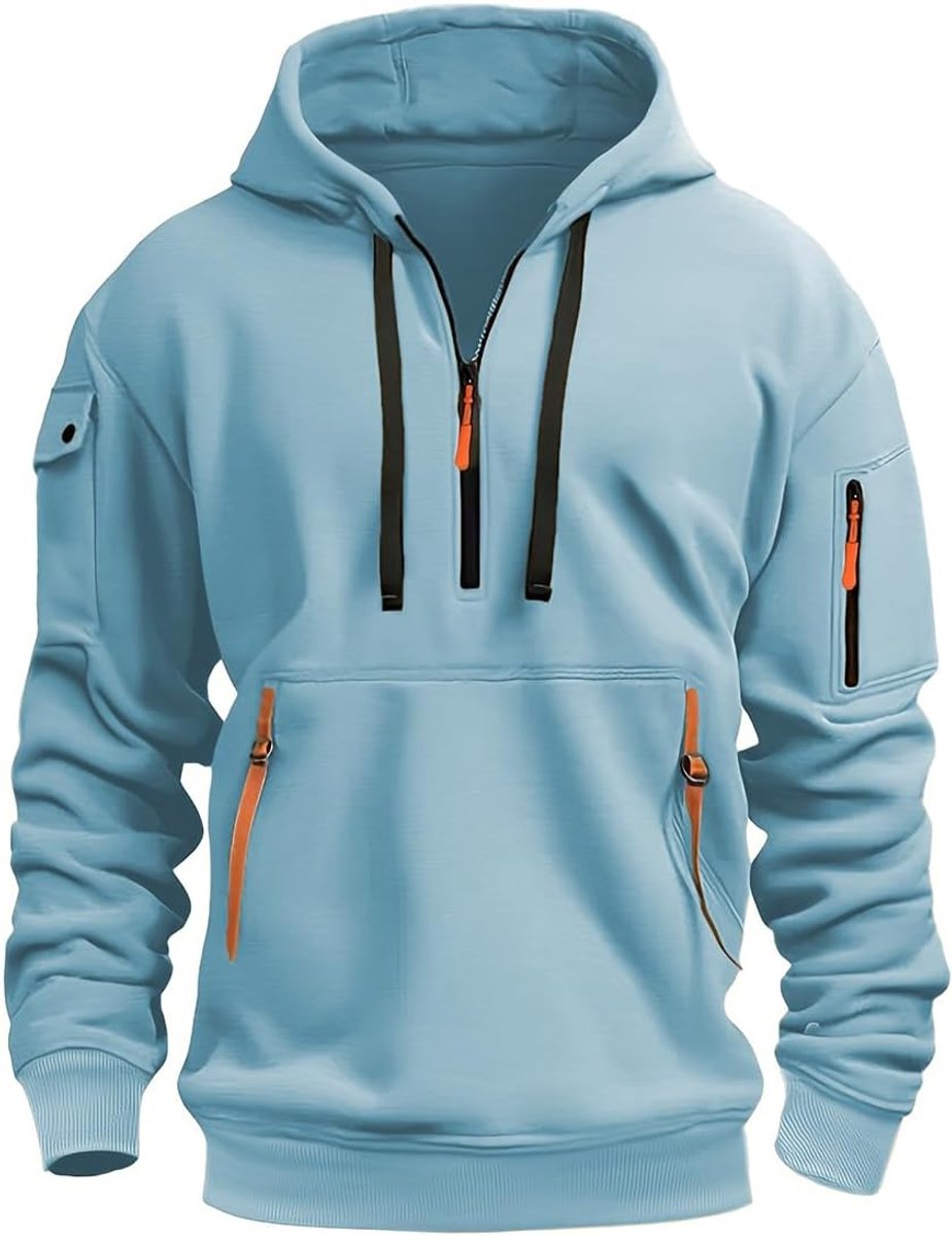 Herentrui met capuchon en ritssluiting, lange mouwen, effen, dik, warm