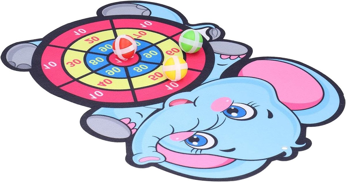 Klittenband Dartbord Set - Dartspel Kinderen - Spelletjes Binnen - Zachte Plakballen - 1 Olifant Bord - Gekleurd