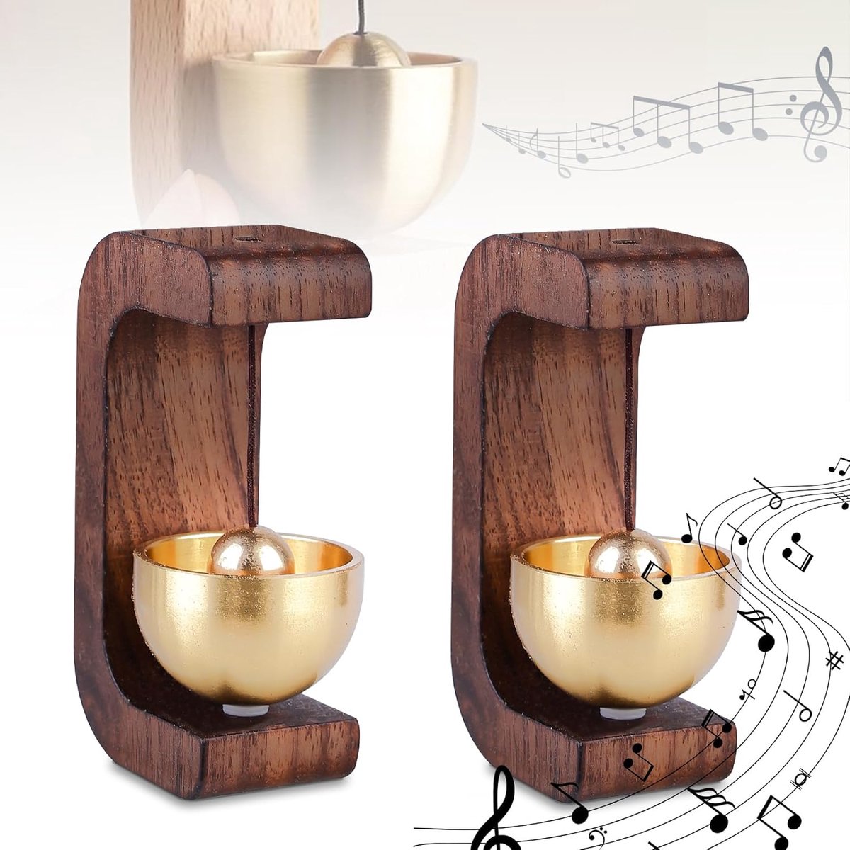 Deurbel van hout, 2 stuks magnetische dopamine deurbel, zelfklevende achterkant, magnetische houten deurbel met messing bel, welkomstdeurbel voor deur, kantoor, winkel, café (koffie)