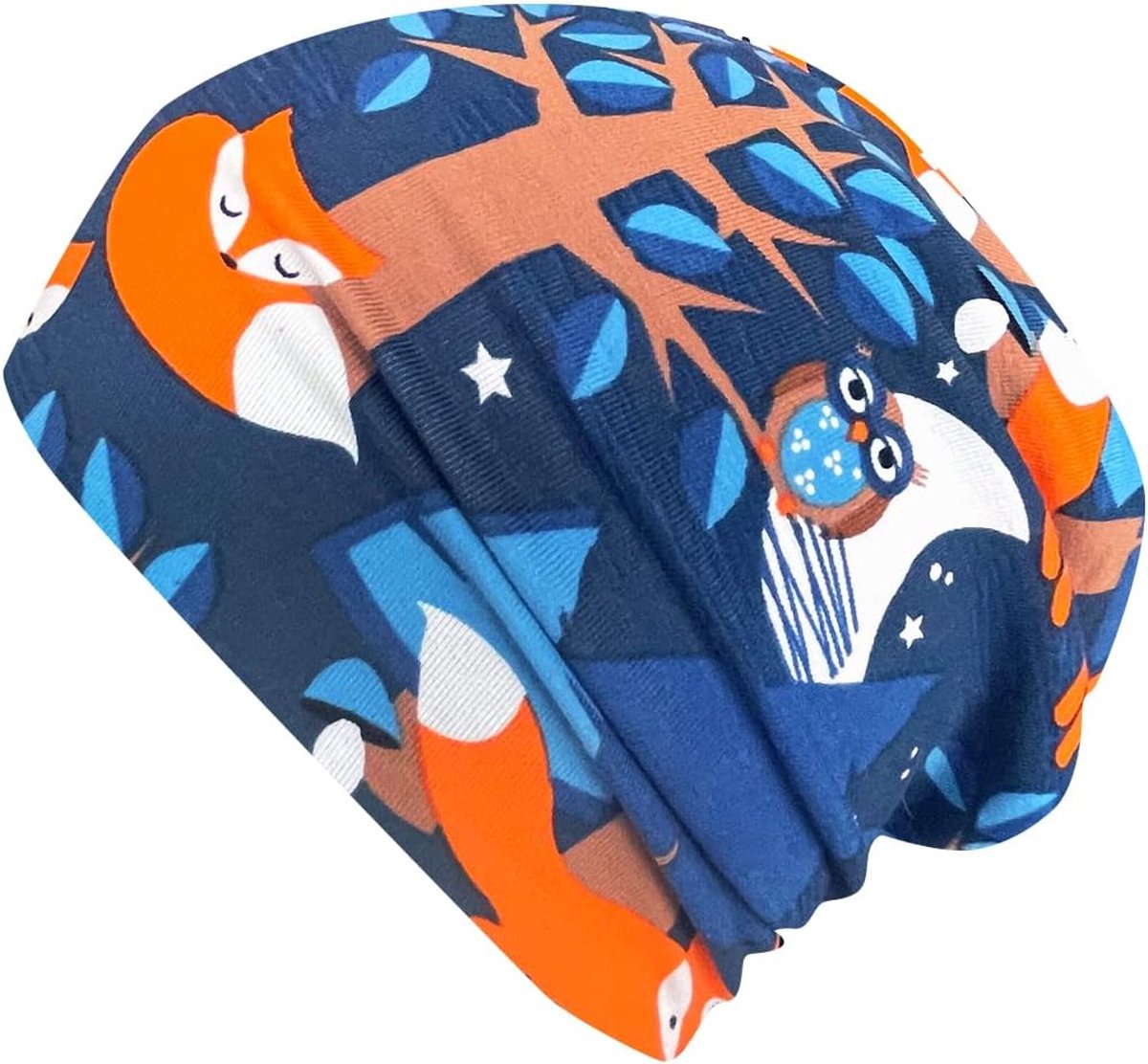 Jongens/meisjes Nightfox Long-Beanie/Omkeerbare muts het hele jaar door blauw/oranje binnen effen grijs (van eco-stoffen, biologisch) 20196000
