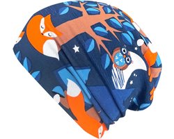 Jongens/meisjes Nightfox Long-Beanie/Omkeerbare muts het hele jaar door blauw/oranje binnen effen grijs (van eco-stoffen, biologisch) 20196000