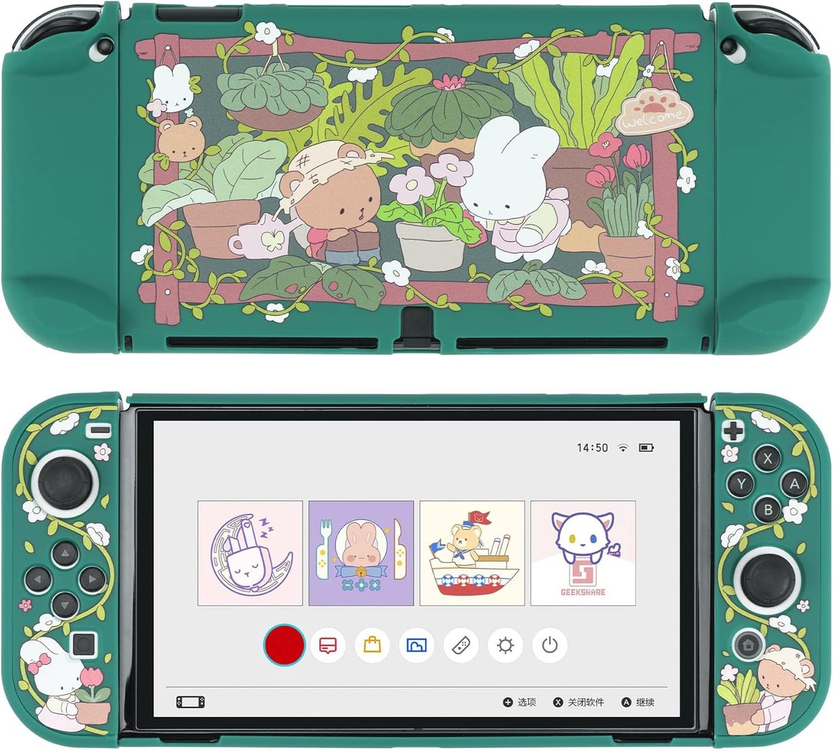 Beschermende hoes dun hoesje compatibel met Switch OLED en - Schokabsorptie en anti-kras skin hoes voor OLED Switch - Bunny Garden