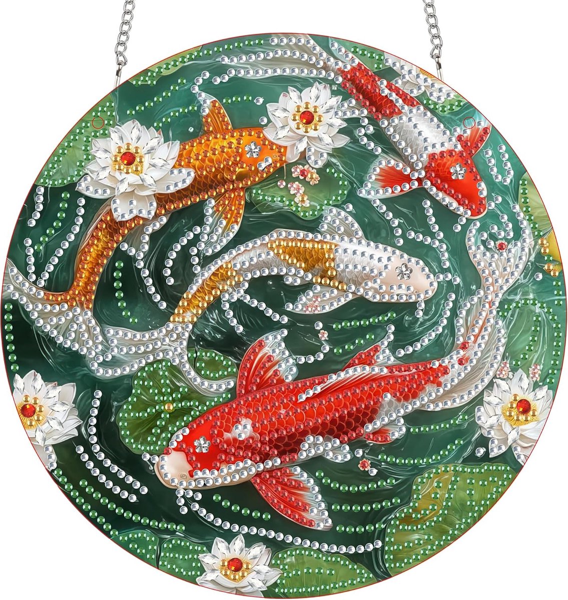Diamond Painting Hanger Koi, Hangende Diamantkunst Diamantschildersets Goudvis, 5D Diamantschilderij Raamhangerdecoratie Voor Huis, Tuin, Deur & Buitenruimte 20x20 Cm