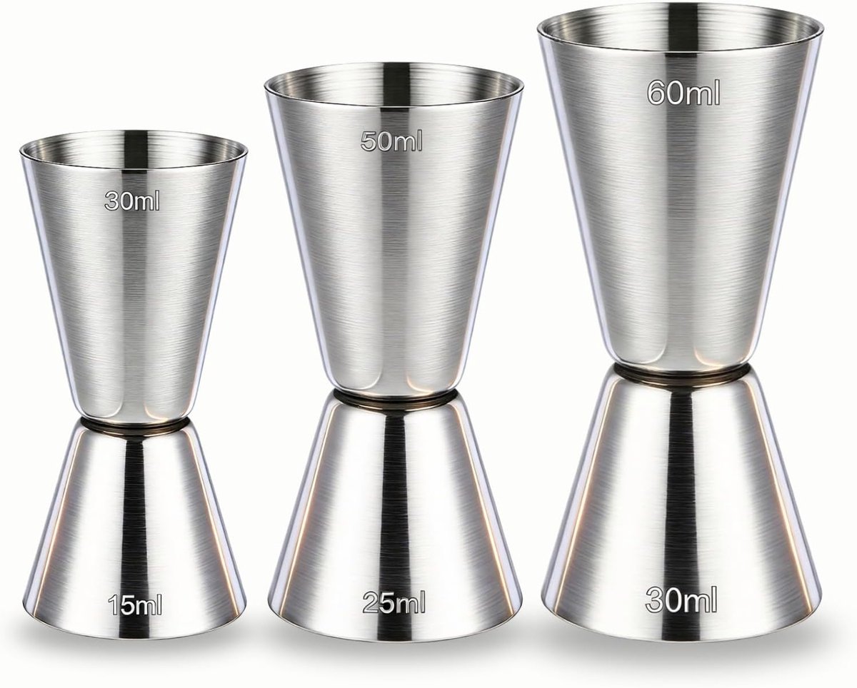 Cocktail maatbekerset - 3-delige set - roestvrij staal - voor perfecte cocktails thuis - SnelShoppen