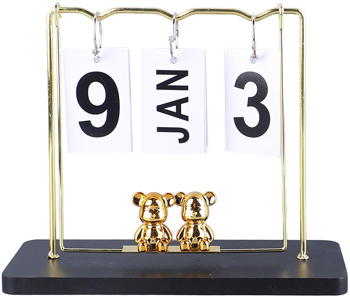 Klapkalender met beerontwerp - Houten en metalen herbruikbaar - Stevige standaard - SnelShoppen