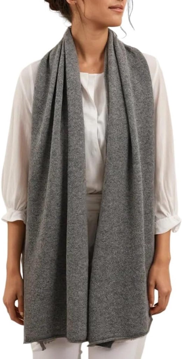 Yak-wol en lamswol, luchtig gebreide sjaal, wintersjaal, kasjmier, stola, voor heren en dames, gemengd grijs, 170cmx45cm