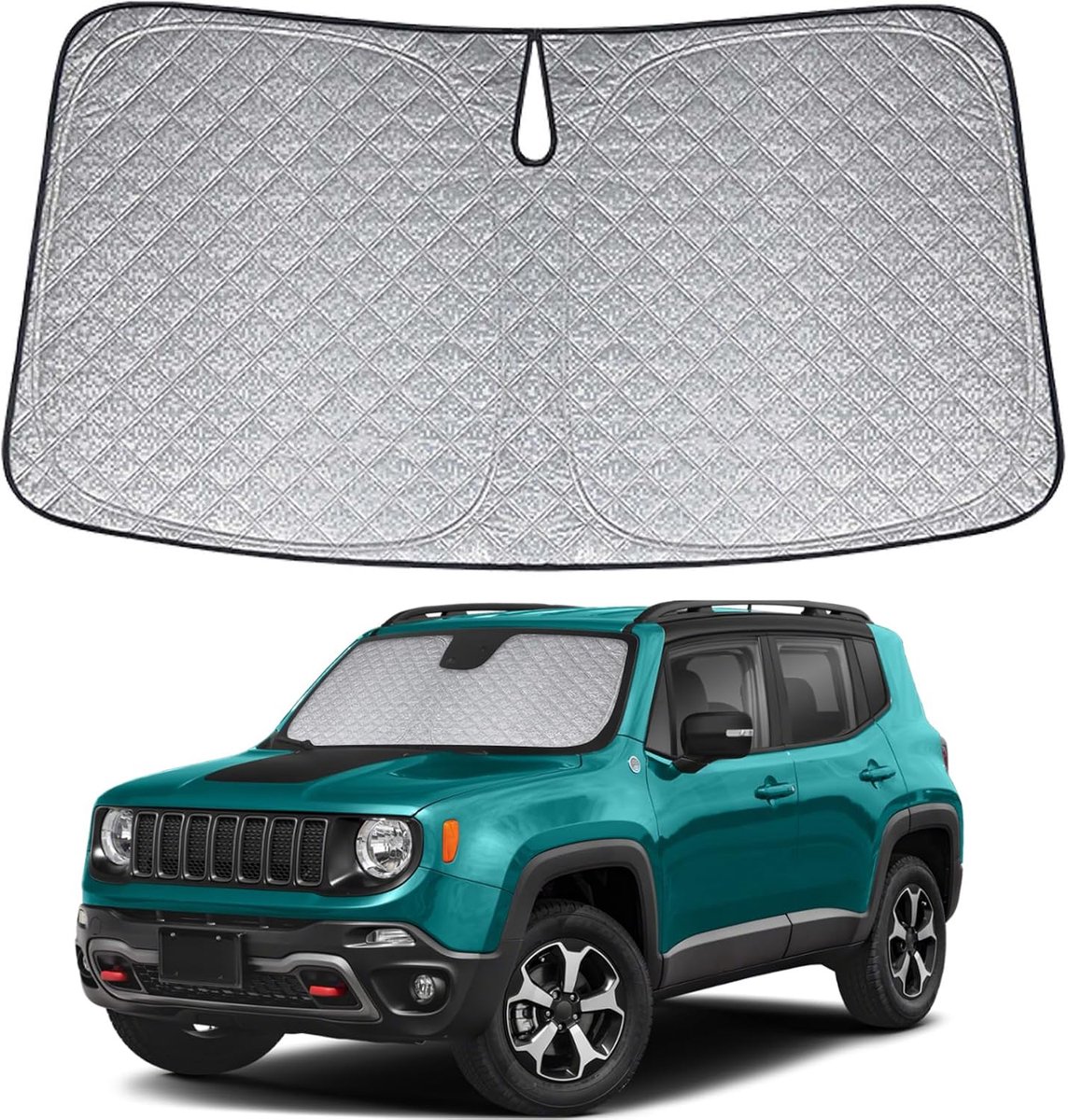 Voorruit, compatibel met Jeep Renegade, zonwering voor auto, voorruit, interieur, zonwering voor de voorruit, anti-UV, zonwering voor auto, opvouwbaar en draagbaar