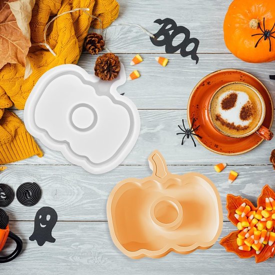 Vorm kandelaar pompoen, gietvorm kaarshouder, doe-het-zelf siliconen vormen voor beton, siliconen herfst gips voor het gieten van pompoen, cement vorm, siliconen vormen voor Halloween — afbeelding 5