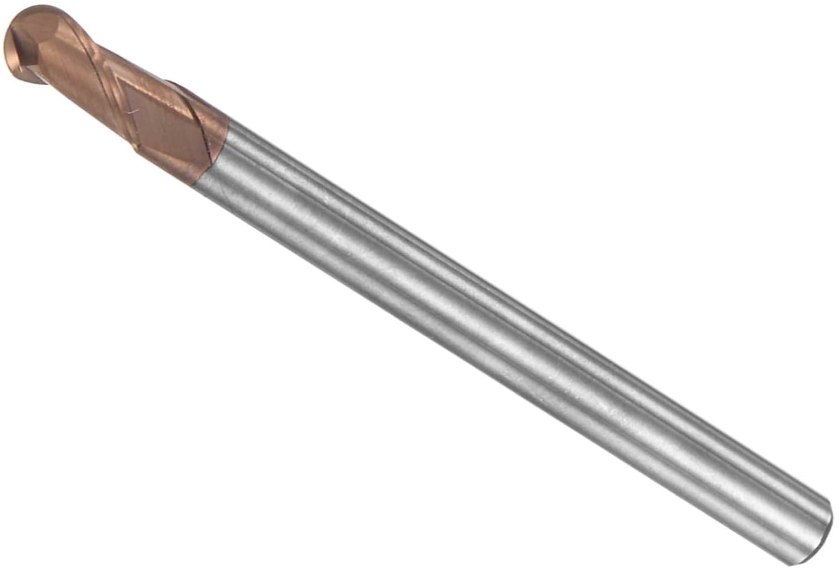 Eindstuk, 2 mm, radius 4 mm, schacht 50 mm lengte, AlTiN gecoat M30, wolfraam, carbide, 2 freespunten, (voor gehard staal, staal)